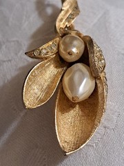 Vintage Signed Coro Faux Pearl Rhinestone Tulip Flower Brooch Pin 1950s 1960s