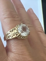 Beautiful 14K Yellow Gold & White Gemstone Ring 5.2 grams Size 8.25 STS