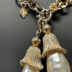 Vintage Sarah Coventry Fashion Parade Gold Tone Chain Faux Pearl Tassel Necklace