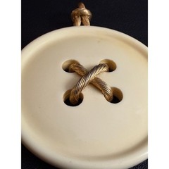 Vintage TRIFARI Pendant Button Gold Tone Cream Oversized Sewing