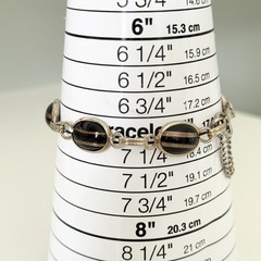 Vintage Black Cabochon Gold Specks Glass Silver Tone Chain Link Bracelet 7″