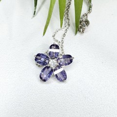 Vintage Y2K 925 Sterling Silver Amethyst Clear Crystal Flower Pendant Necklace