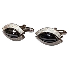 Vintage Swank Cufflinks Mens Silver Tone Faceted Eye Bullet Back MCM