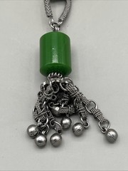Vintage Handmade Green Beaded Boho Ethnic Necklace Africa Artisan Jewelry Bells