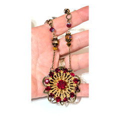 Victorian Style Red Glass Necklace Adjustable 2″ Pendant 20″ Chain rd03-39
