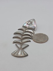 Vintage Sterling Silver 925 MoP Fish Bone Dangle Pendant