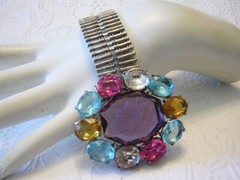 1930’s BOLD PURPLE/ AQUAMARINE & PINK OPEN BACK RHINESTONES Bracelet