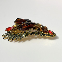 Vintage Juliana Rhinestone Brooch Clip Earrings Autumn Colors Watermelon Gold