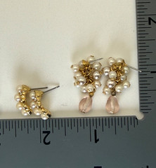 2 Pairs of Vintage Faux Pearl Earrings Cluster Drop Pink Glass Bead Gold Tone