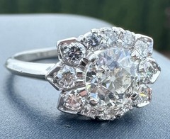 ESTATE MASSIVE 1CT CENTER EUROPEAN CUT NATURAL DIAMOND ENGAGEMENT RING PLATINUM