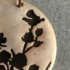 Bird Flowers Round Pendant Silver Black Turquoise Blue Retro BoHo Vintage Nature