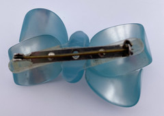 Moonglow Pastel Blue And White Lucite Bow Ribbon Twist Brooches Set Of 2