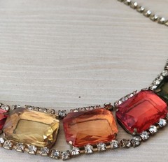 Vintage Multi-Color Rhinestone Statement Necklace, 18″