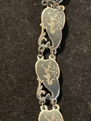 Antique Siam Sterling Silver 925 Panel Bracelet. Niello Dancer. Thailand