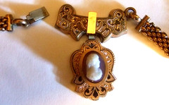 Antique Victorian Cameo Neckace Wide Chain Gorgeous Estate Jewelry