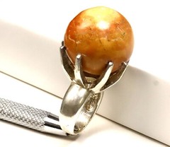 Hugh Natural Red Jasper Sphere Ball .925 Sterling Silver Ring #6.5 free resizin