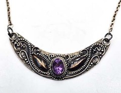Amethyst Bali Balinese purple sterling silver gold vintage statement necklace