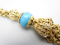 ELEGANT VINTAGE 48″ LONG GOLDTONE TURQUOISE GLASS LARIAT WRAP STYLE NECKLACE