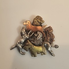 Vintage K&T – 6 Breed Dogs 2.75″ Cute Brooch Mixed Metals Copper Pewter Brass