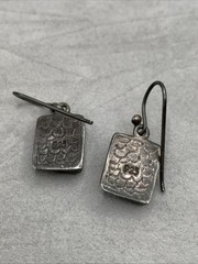 Vintage Southwest Sterling Silver Blue & Green Stone Rectangle Drop Earrings