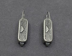 Vintage BEN-AMUN Modernist Silver Bar Dark Red Stripe Dangle Pierced Earrings