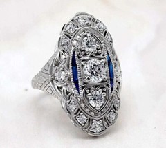 Art Deco Vintage Style Lab Created Diamond Wedding Anniversary 925 Silver Ring