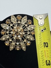 Vintage Liz Claiborne Brooch Pin Brown Rhinestone Gold Tone Bling 2.25″