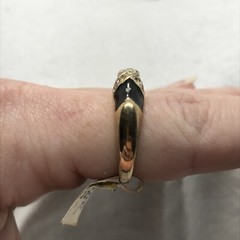 Vintage 18K HGE Gold Plated Black Enamel & Rhinestone Ring varied sizes