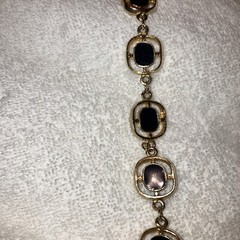Vintage 80s 32in Heavy Gold Tone Square Link Necklace Black Enamel Toggle Clasp
