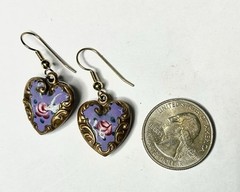 VTG Puffy Heart Charm Earrings , Enamel Earrings, Hand Painted Lucy Isaacs