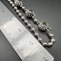 Vintage Long Silver Tone Necklace Black Floral Stations 35″ Southwest Statement