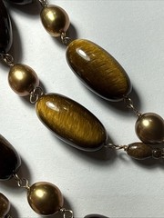 Necklace 2 Strand Tiger’s Eye Cultured Pearl Vermeil Toggle Clasp Vintage Unused