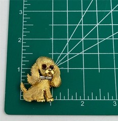 Vintage Pell Gold Tone Puppy Dog Clear Crystal Collar Red Crystal Eyes Brooch