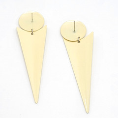 Minimalist Geometric Long Drop Dangle Metal and Cream Enamel Vtg 1980s Earrings