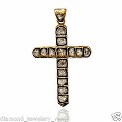 1.51ct Genuine Old Mine Antique Cut Diamond Silver Vintage Cross Pendant Jewelry