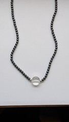 Vintage 925 Sterling Silver Hematite Bead & Glass Necklace Sz 17