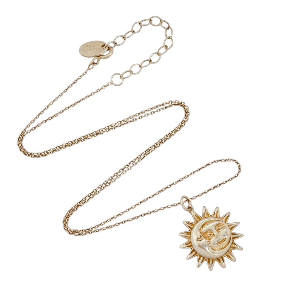 Vintage Gold-Tone Sterling Silver 925 Sun Face Pendant Necklace 16″-18″