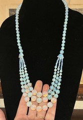 VTG CZECH Art Deco Graduated OPALINE GLASS Triple Strand Festoon Swag NECKLACE