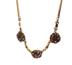 Vintage Barclay Purple Rhinestone Necklace – Gold Tone Cluster Statement Jewelry
