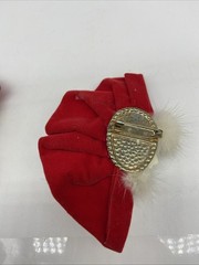 Vintage Christmas Brooch Lot 2pc Faux Fur Velvet Lady Face Gift Box Holiday Pins