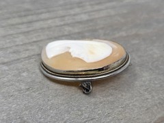 Carved Shell Virgin Mary Cameo Brooch Pin / Pendant 800 Silver Antique 1.25 Inch