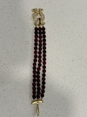 NOLAN MILLER Bordeaux Red Glass Bead Rhinestone Bracelet New in Original Box!