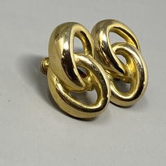 Gold Tone Clip On Earrings Double Link Dangle Drop Knotted Screw Back 1.25″