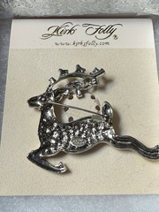 Gorgeous NOS KIRKS FOLLY Retired Enamel Rhinestone Reindeer Brooch Pin