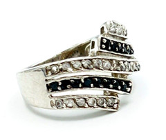 Sterling Silver Channel Set Black White Crystal Ring Size 6
