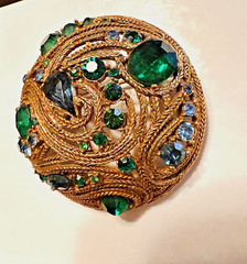 Vintage Statement MCM LA ROCO Circular Green Blue Rhinestone Brooch