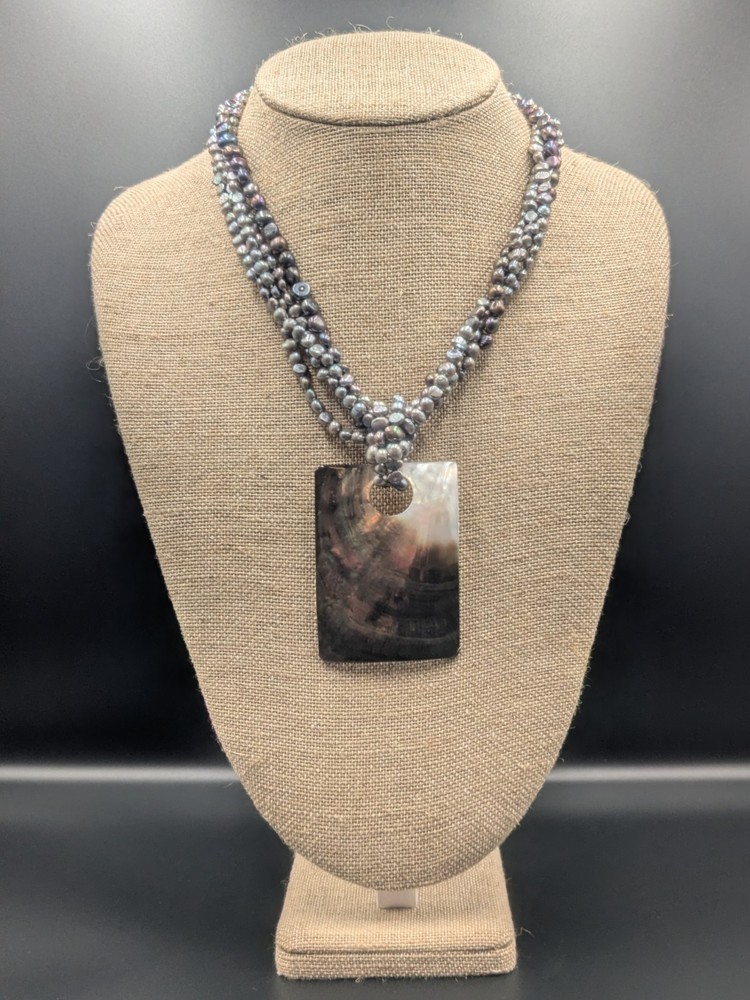 Freshwater Black River Pearls Necklace-Abalone, Mother-of-pearl Pendant
