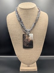 Freshwater Black River Pearls Necklace-Abalone, Mother-of-pearl Pendant
