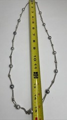 Vintage MONET Silver Tone Ring Bead & Gray Faux Pearl Long Necklace 36in