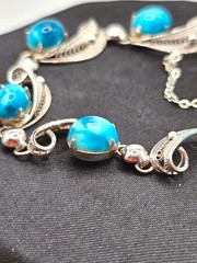 Vintage Sorrento Bracelet Sterling 925 Filigree & Larimar Stones 7″